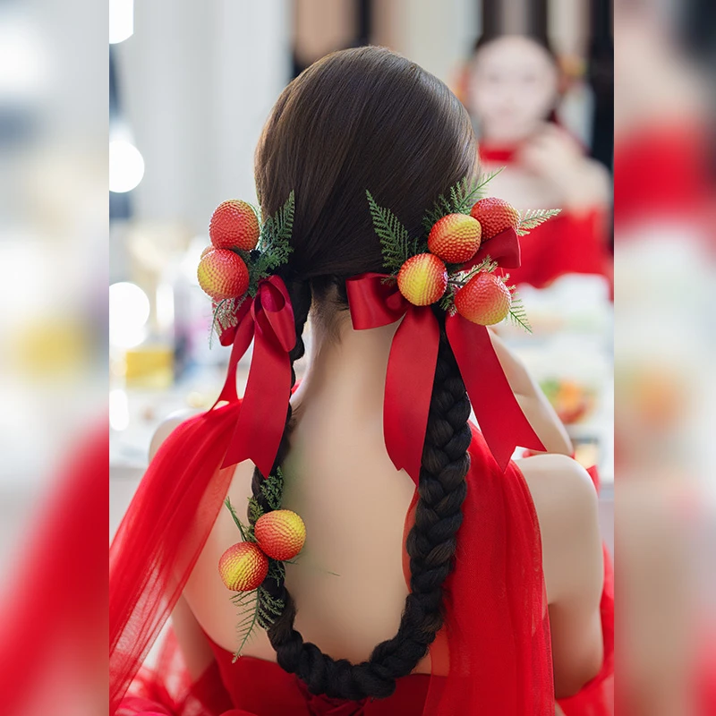 合金布艺婚庆饰品 新娘头饰森系仿真荔枝写真时尚造型配饰MC2977