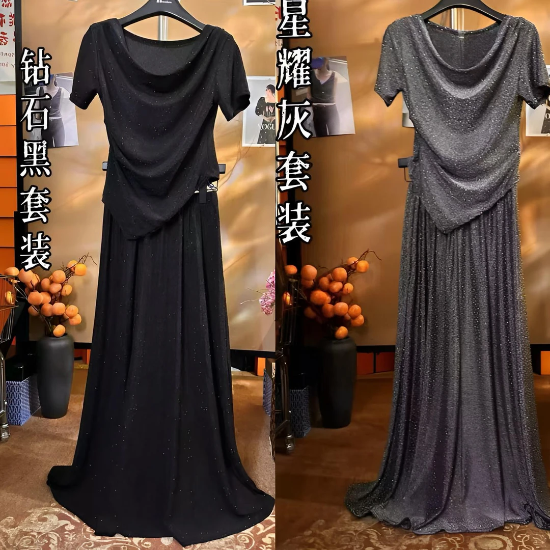 【衣雅严选】8070-1894#夏季新款冰凉丝烫钻上衣加高腰半裙两件套