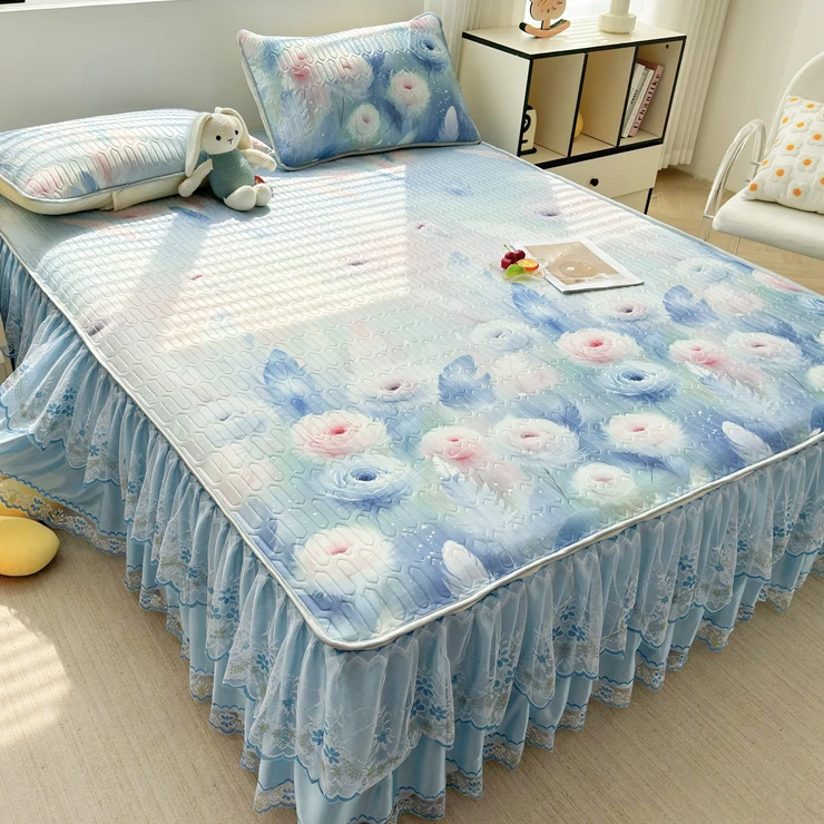 新款可拆卸乳胶凉席三件套床裙床罩冰丝凉席冰丝席夏天专用可机洗