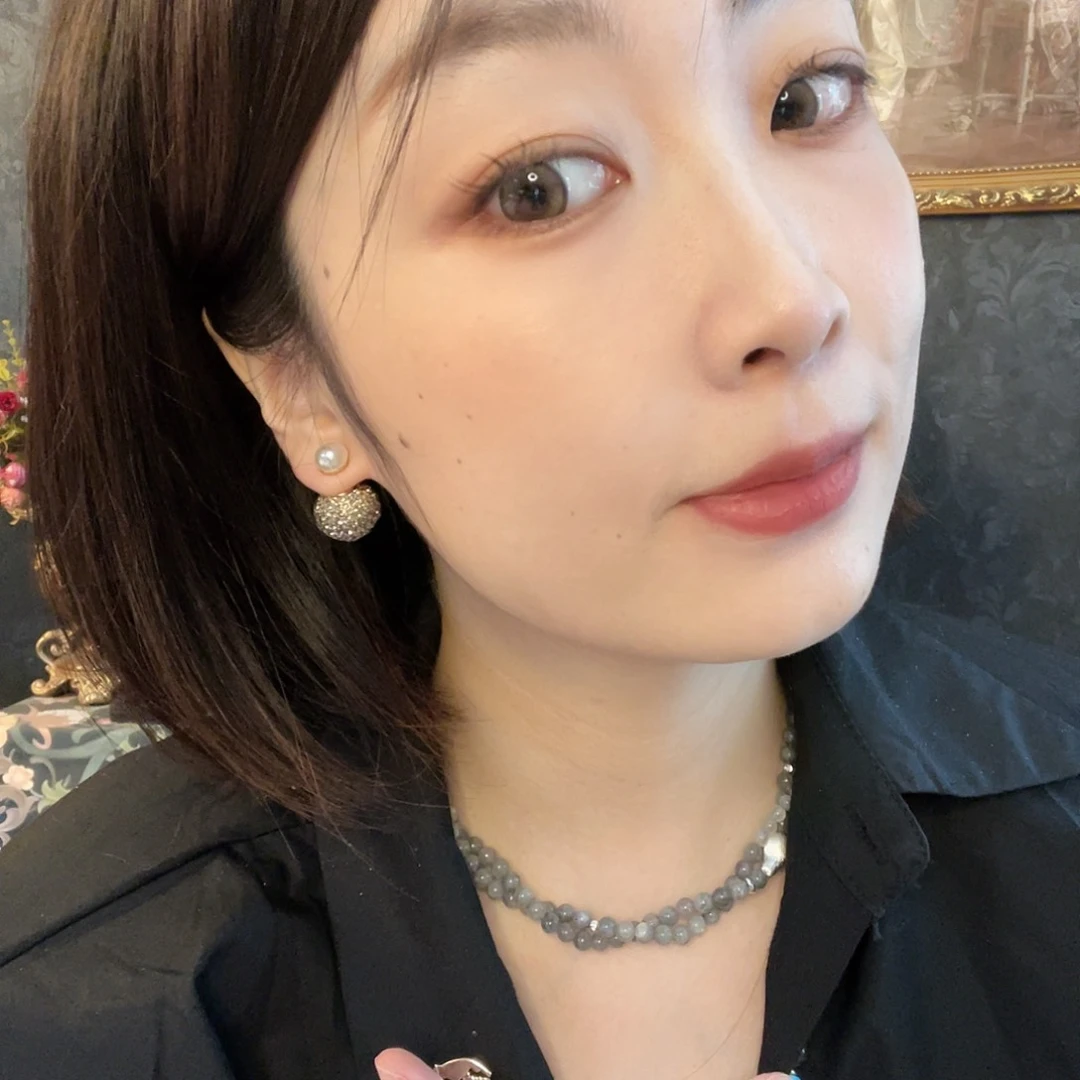 黄铜琉璃925银前后缀珠珠耳饰