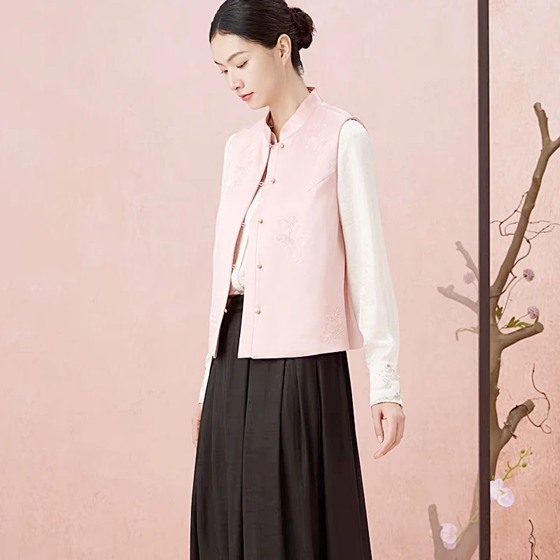 019#小宝家#醋酸钉珠马甲背心女立领粉色外搭马夹