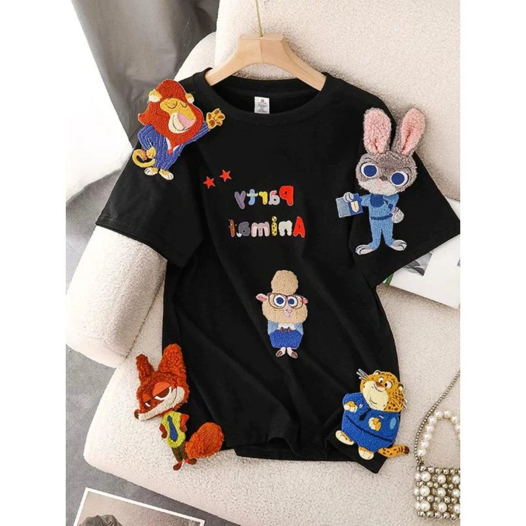 2-300斤加大码美式复古夏季疯狂动物城t恤男薄款短袖半袖宽松上衣