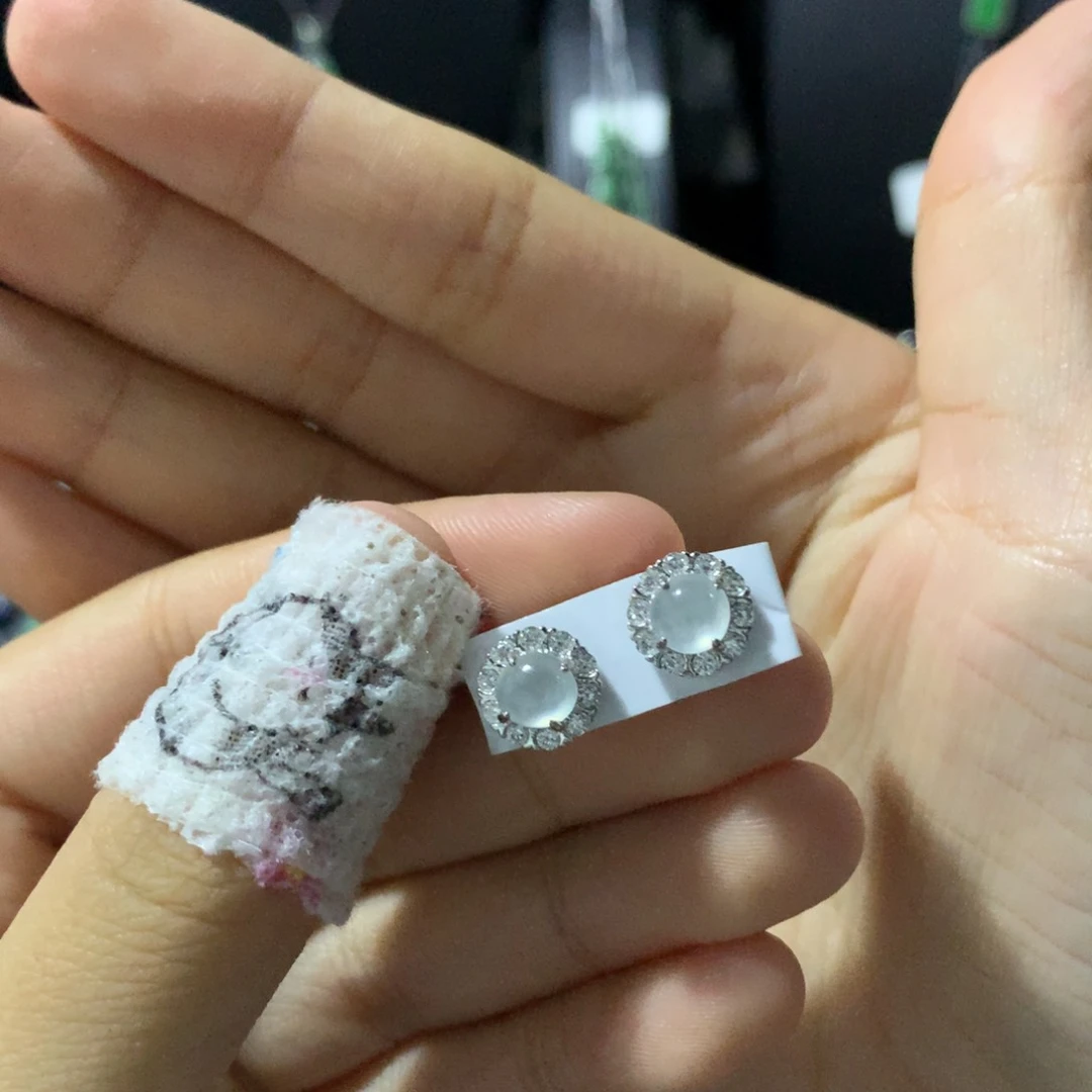 翡翠银S925镶嵌耳饰耳钉