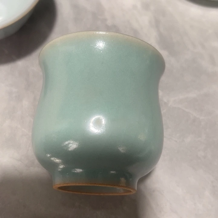 沉***金摆件陶仿古釉玉兰花杯微瑕