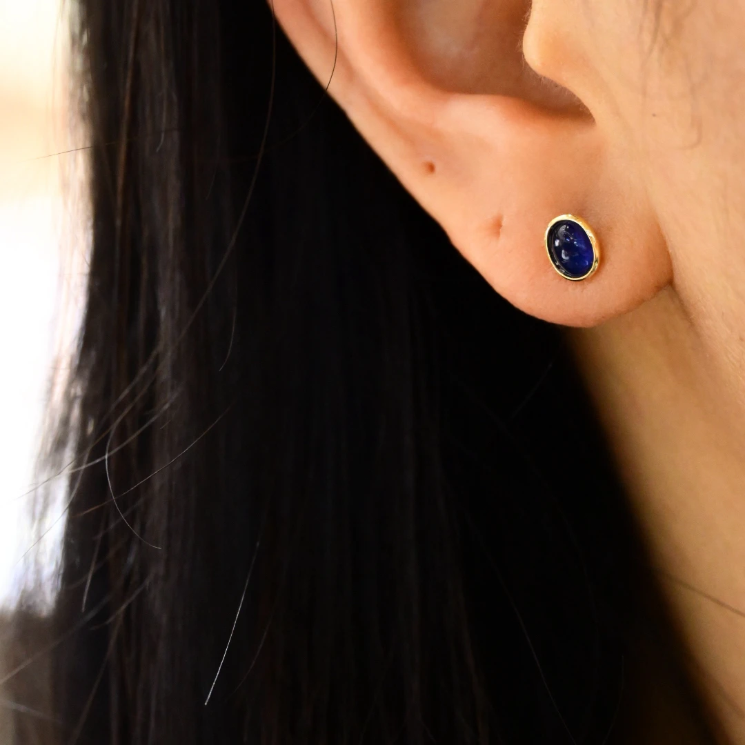 【JSZ】18k金天然蓝宝石耳钉，简约又时髦的款式