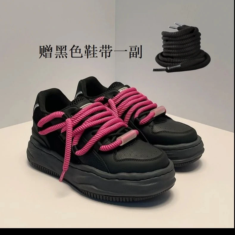 2025春季厚底7CM隐形内增高男鞋黑色面包鞋脏辫爆款低帮情侣鞋子