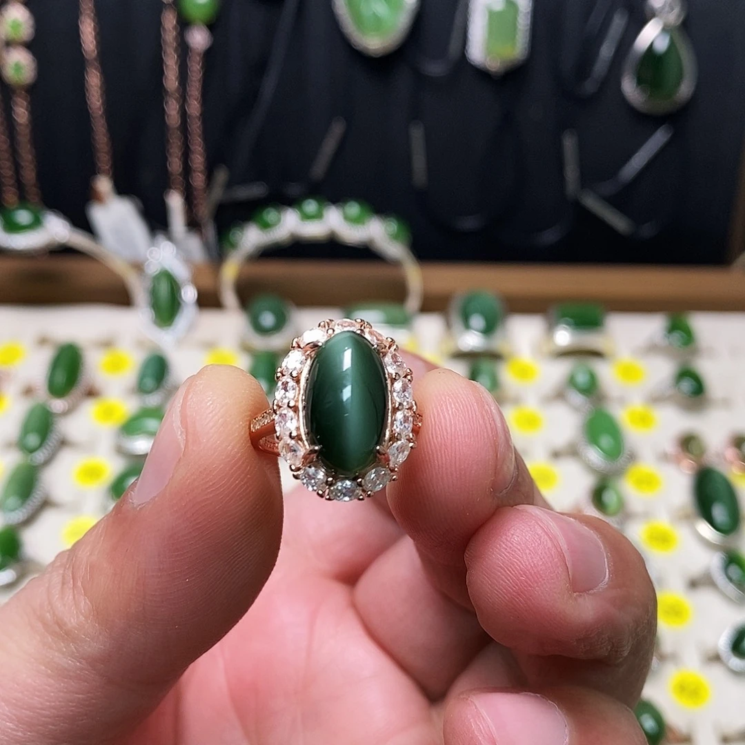 和田玉（碧玉）银S925镶嵌戒指