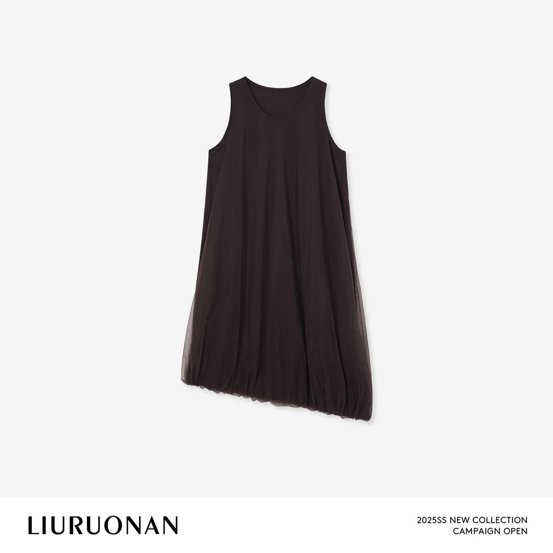 LIURUONAN 25SS【蘑菇泡泡裙】不规则网纱夏季无袖设计感宽松连衣裙