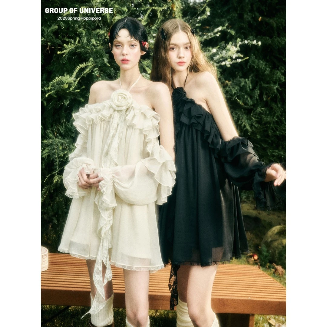 银河万岁 “精灵”会发光空气度假「仙境连衣裙」法式蕾丝度假裙