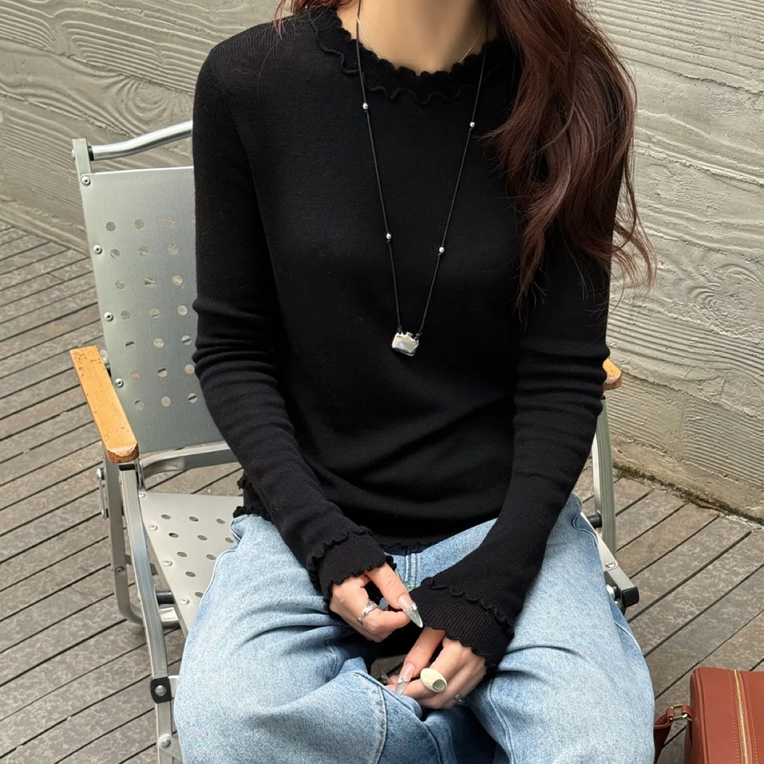 流光风女士修身毛衫毛衣女装纯色衫针织长袖