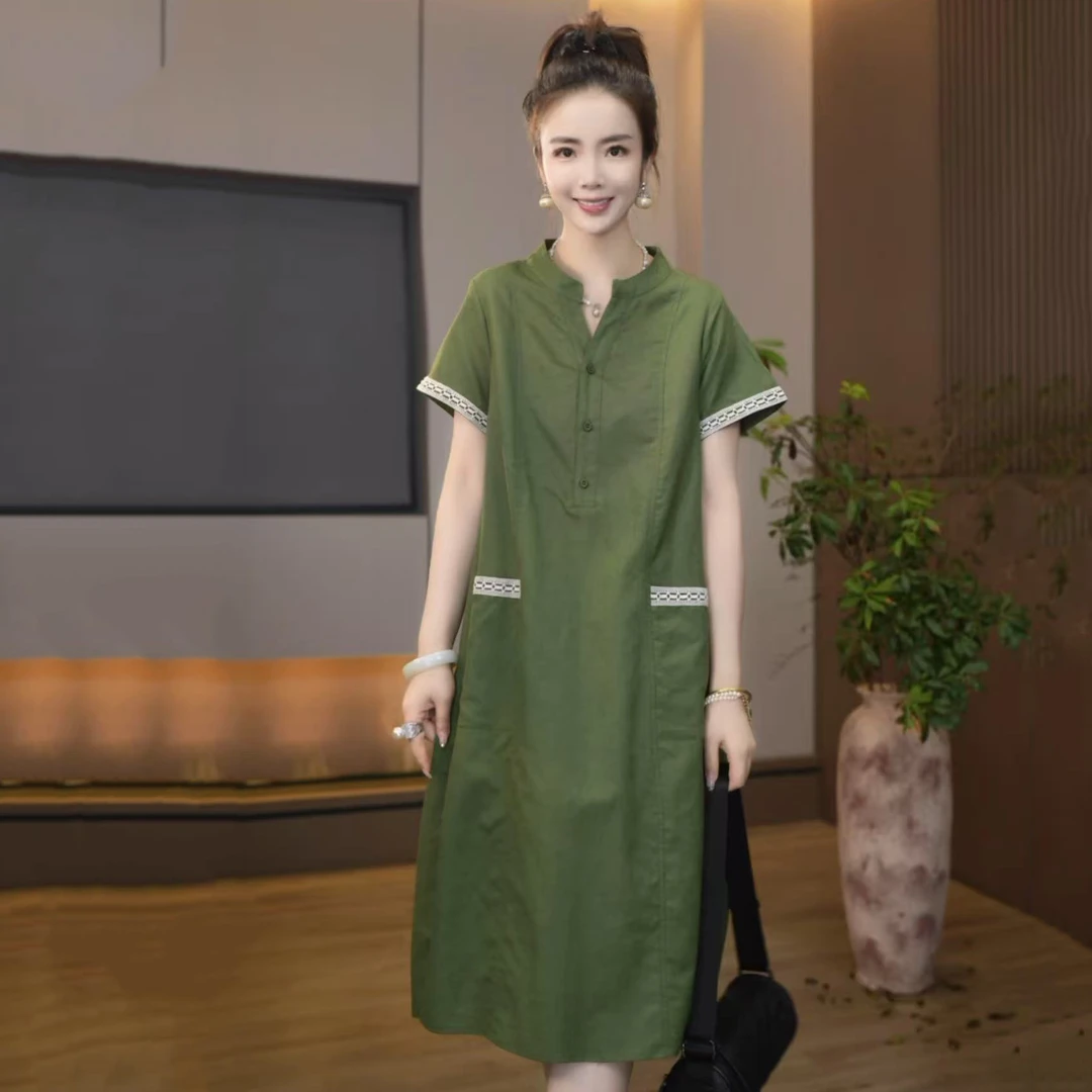 316夏季新款韩版2025宽松休闲短袖拼接花边连衣裙女