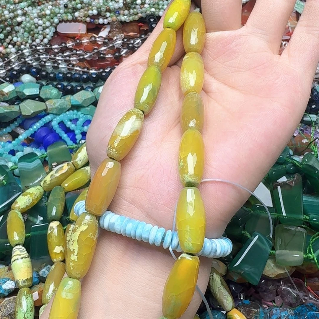 玛瑙/玉髓合金珠宝半成品一条10x25m奶皮玛瑙切面