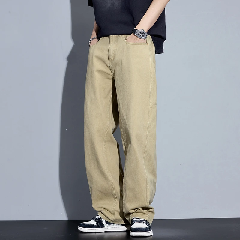 Kuvine潮牌休闲裤男宽松2025春季新款潮流帅气穿搭卡其男裤子纯棉