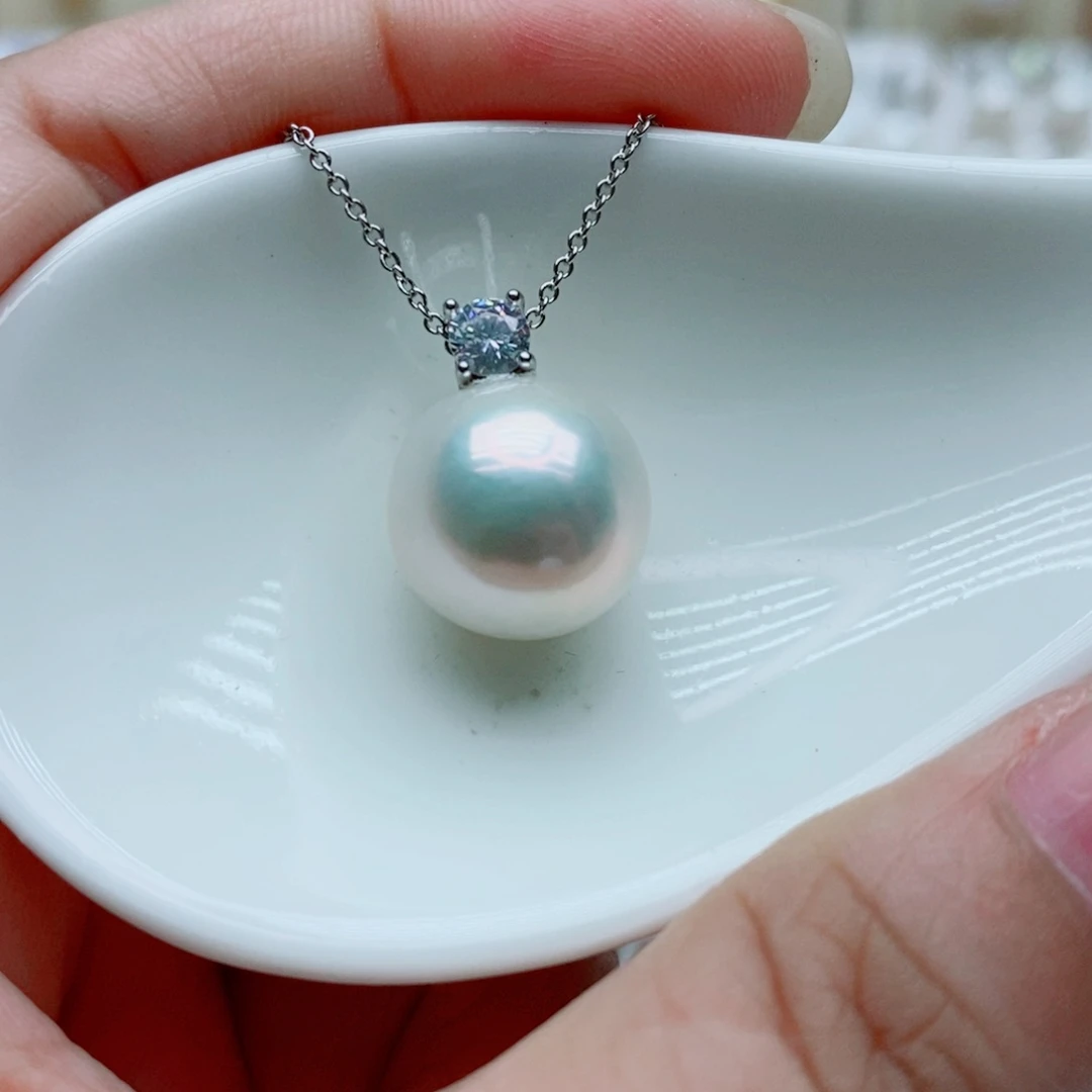 淡水珍珠银S925镶嵌吊坠(赠链)13.2mm