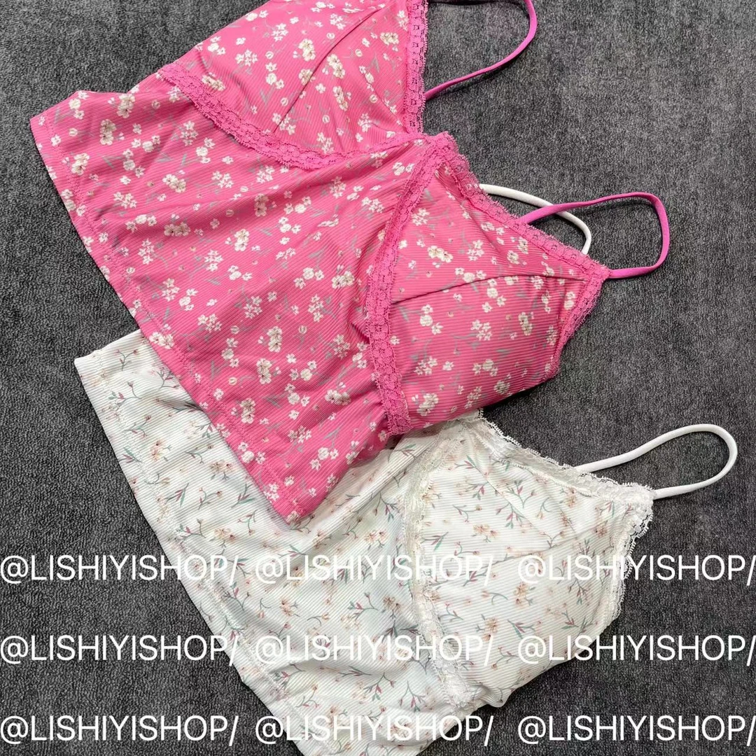 【李十一LISHIYI】复古蕾丝花边碎花吊带小背心★