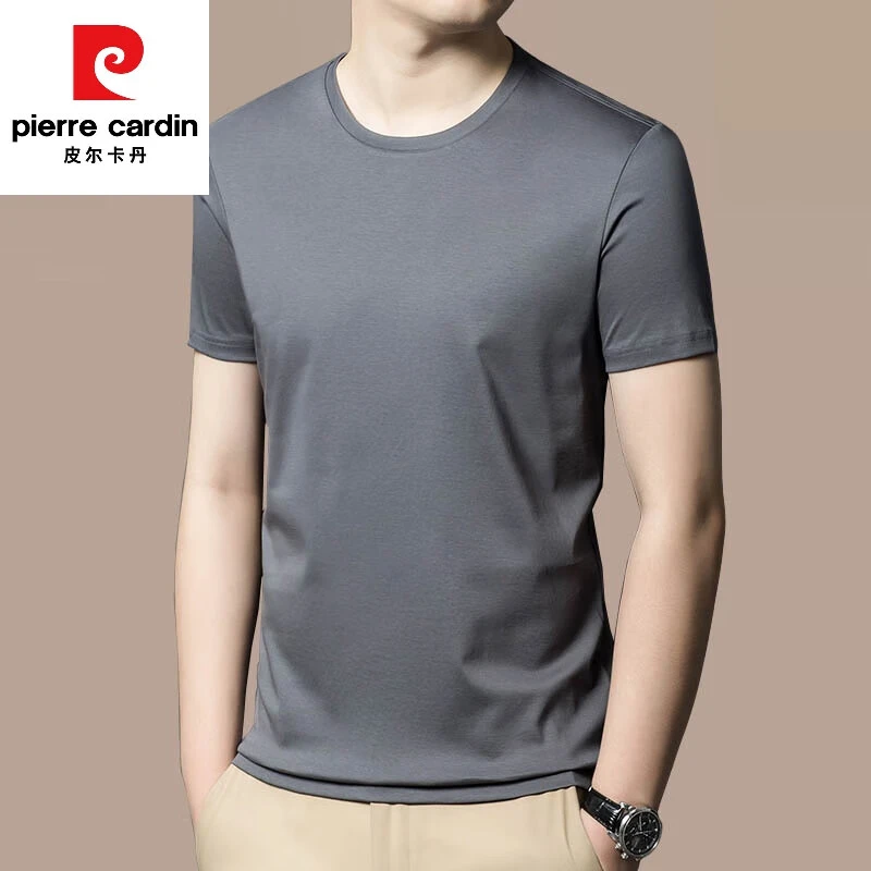 皮尔卡丹高端纯棉短袖恤男圆领夏季中青年冰丝半袖体恤纯色男