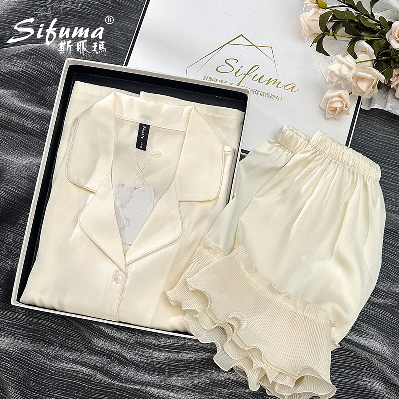 Sifuma/斯服玛《公主风》夏季丝质短袖短裤两件套装家居服女