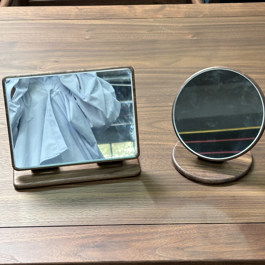 黑胡桃木化妆镜万向高清手工镜面梳妆镜复古简约卧室公主镜摆件