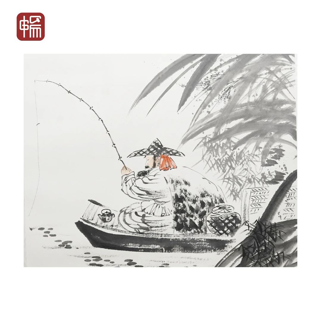 FX065 2001年作《清溪垂钓》67*67（4平尺） 纸本镜片 YM