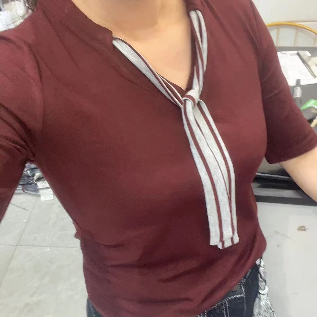 拼接短袖少女风杂志风宽松型T恤休闲气质运动修身