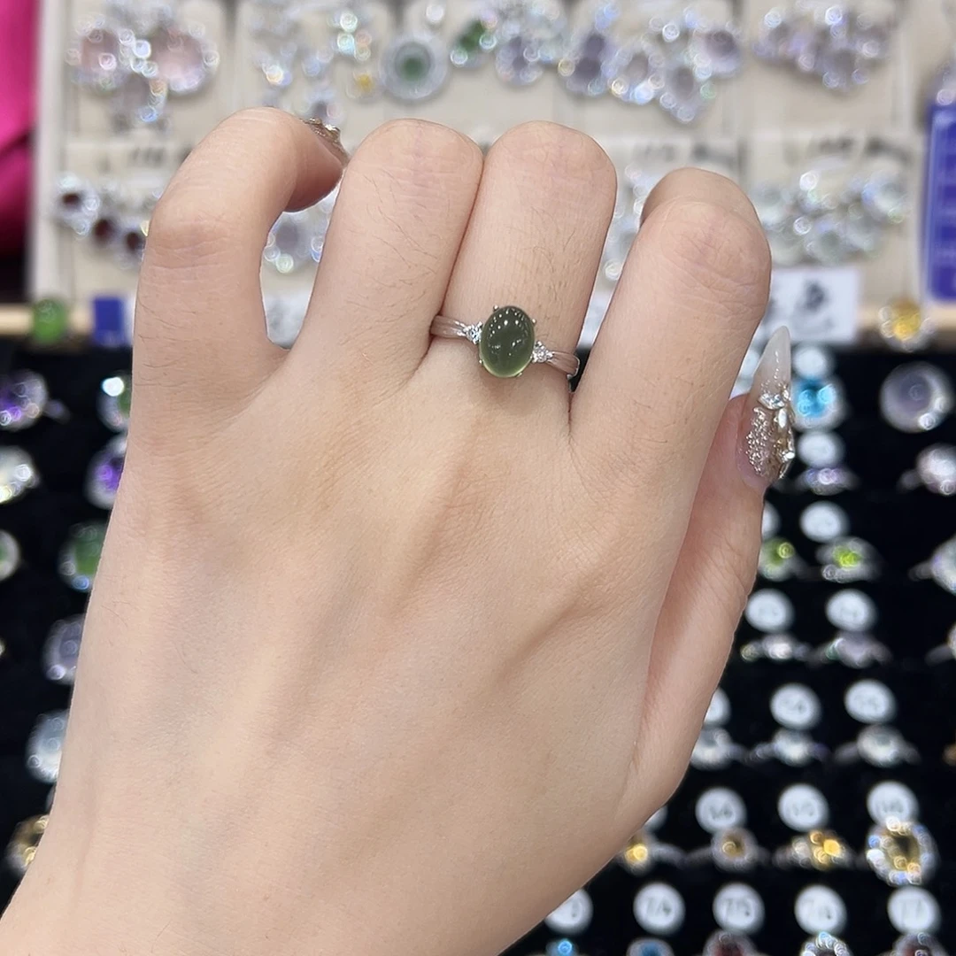 米***多蛇纹石玉银S925镶嵌戒指