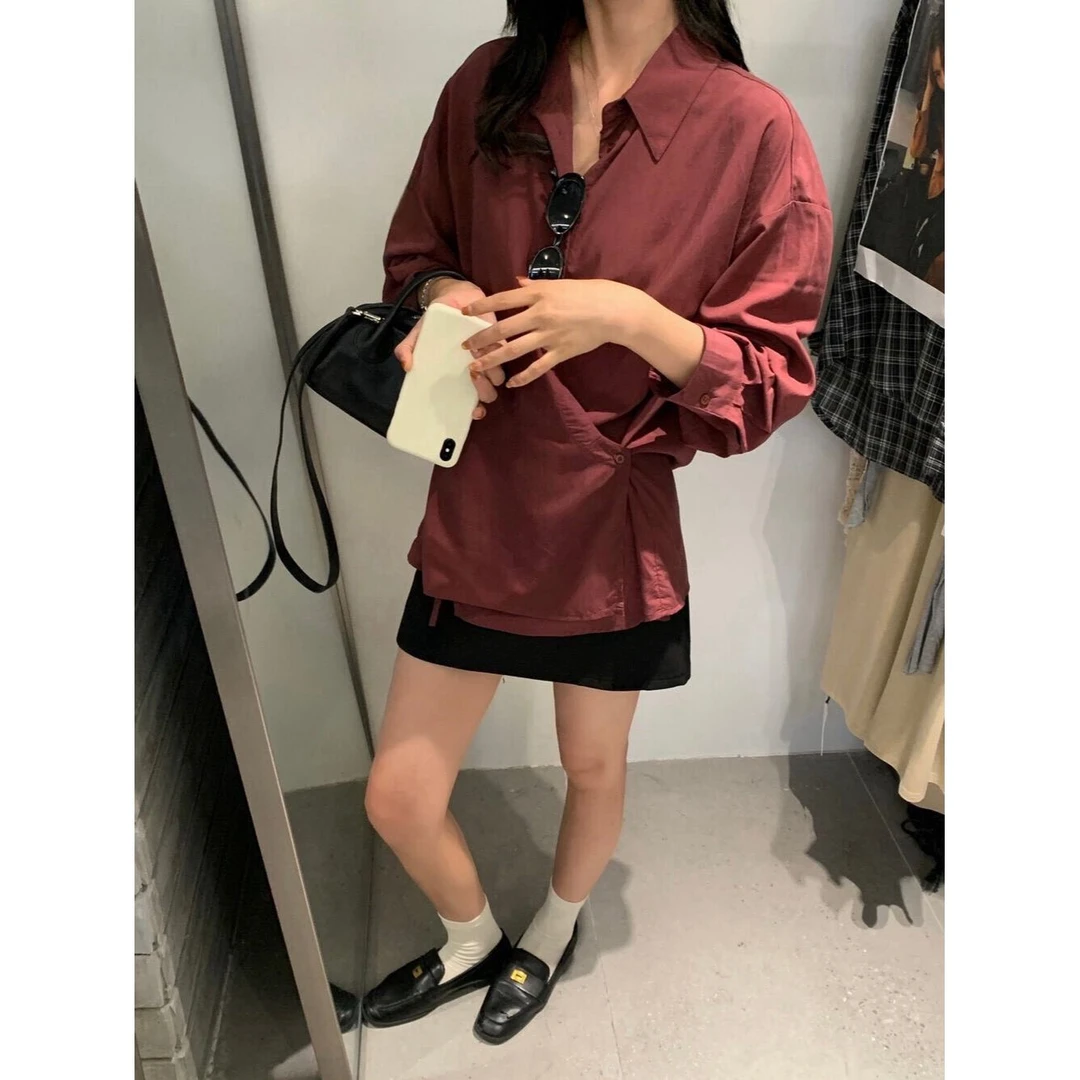 小温专属-早秋侧边系扣不规则设计感长袖衬衫百搭上衣6592#0.13