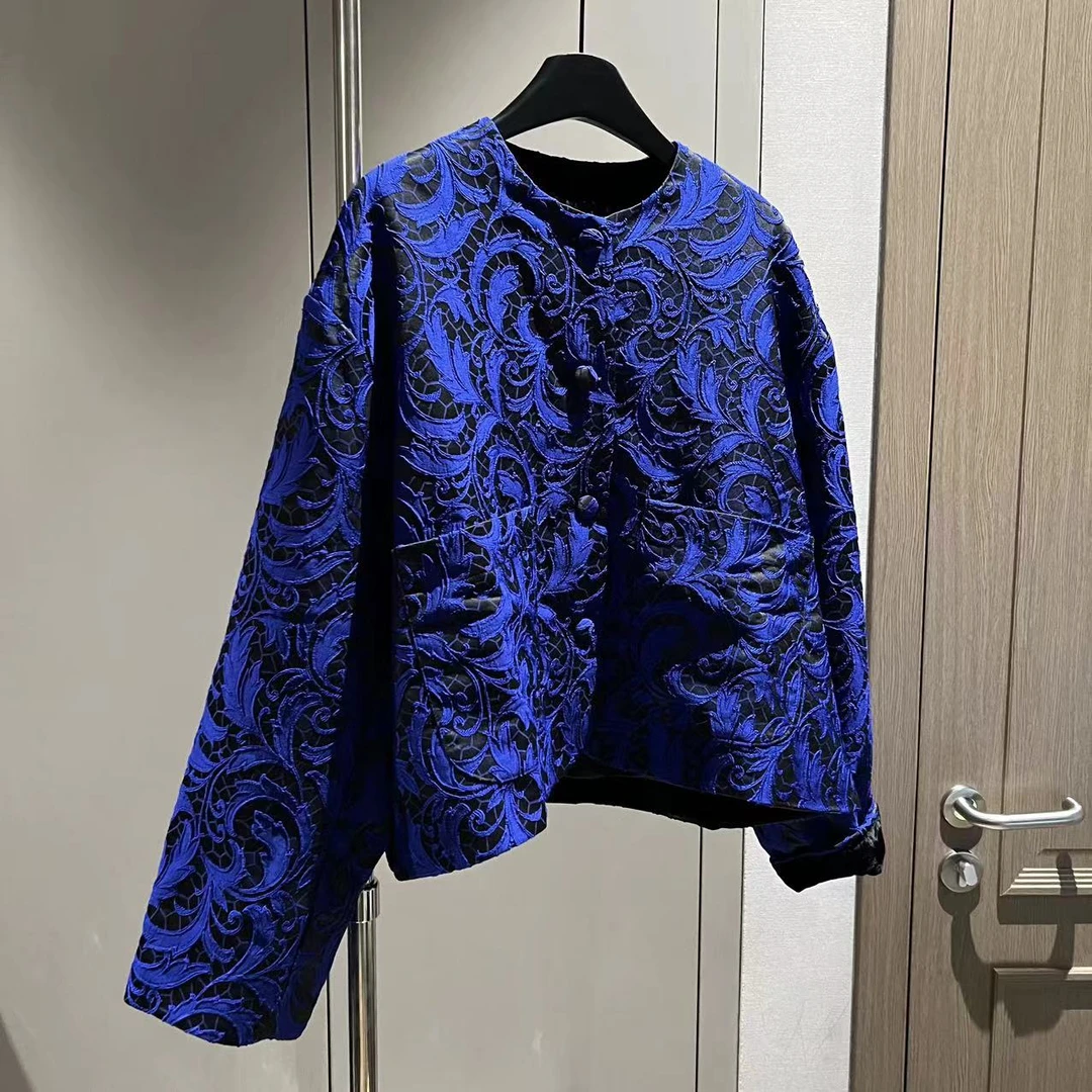 【大L】重磅外贸进口高奢重工设计师风百搭提花新中式外套25835