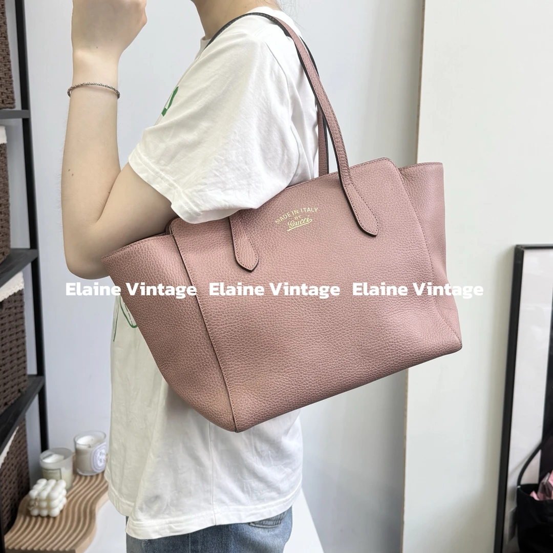 95新 GUCCI/古驰 裸粉色荔枝纹托特包29cm