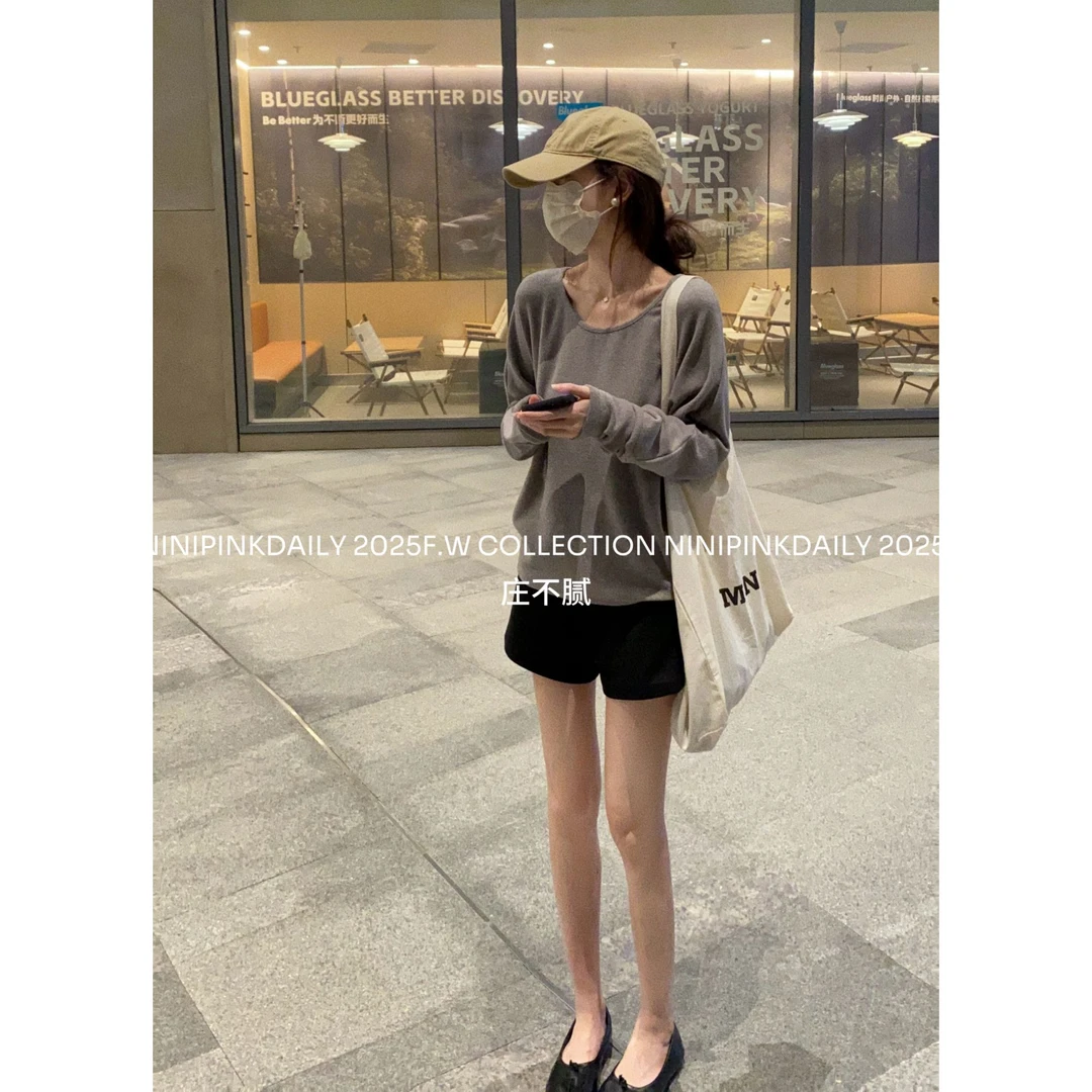 298Ninipink庄不腻自制【妈生长腿】休闲黑色短裤百搭高腰显瘦热裤