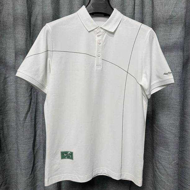 8628撤柜H剪标短袖上衣翻领polo白色线条中华大地男士