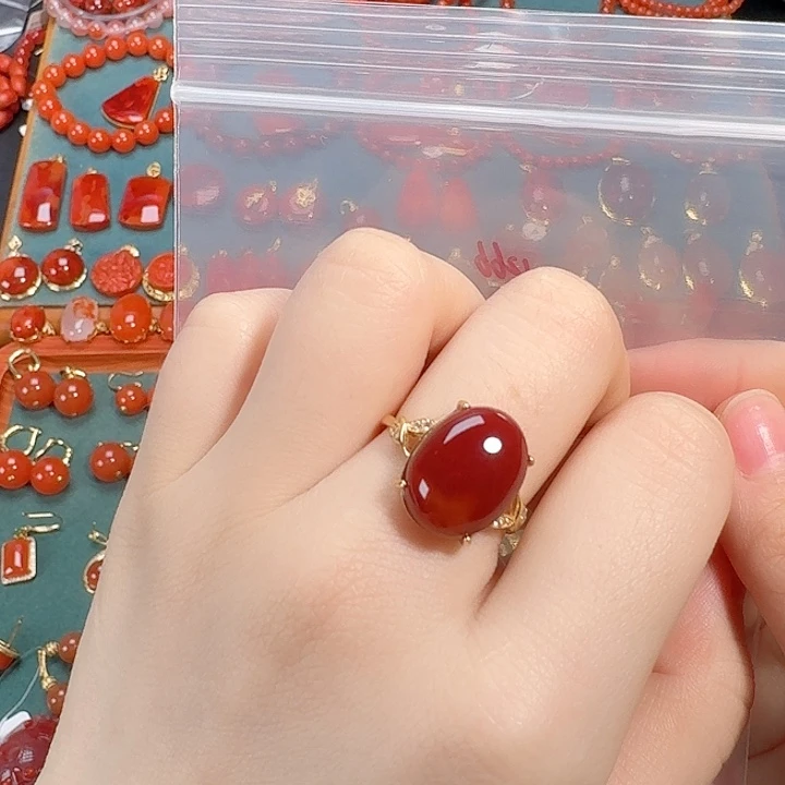 南红玛瑙银S925镶嵌戒指