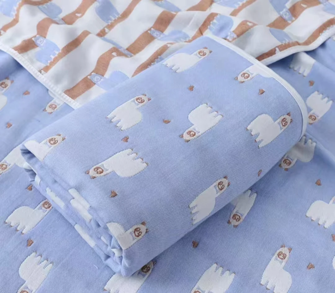 150*200cm六层纱布被羊驼蓝