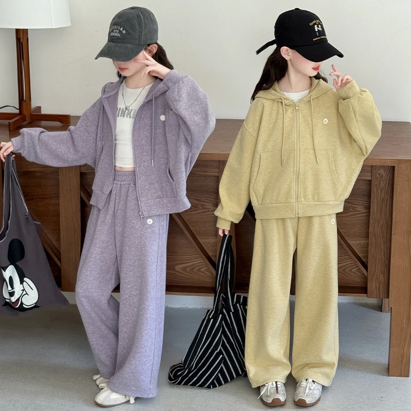 女童秋季新款时尚韩系连帽两件套2025女大童甜美休闲套装女孩洋气