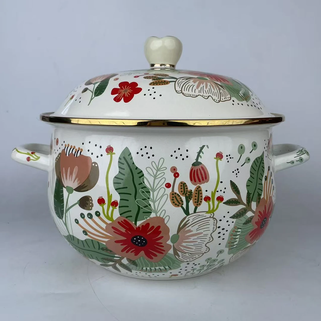 24cm【北欧定制森花集】搪瓷珐琅汤锅搪瓷盖电磁炉明火通用
