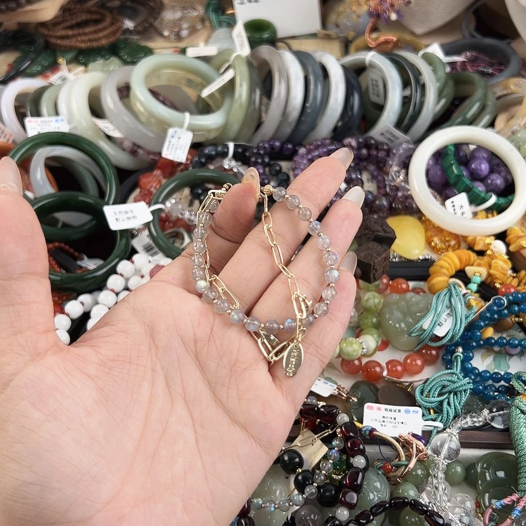 银S925镶嵌手链长石婧*