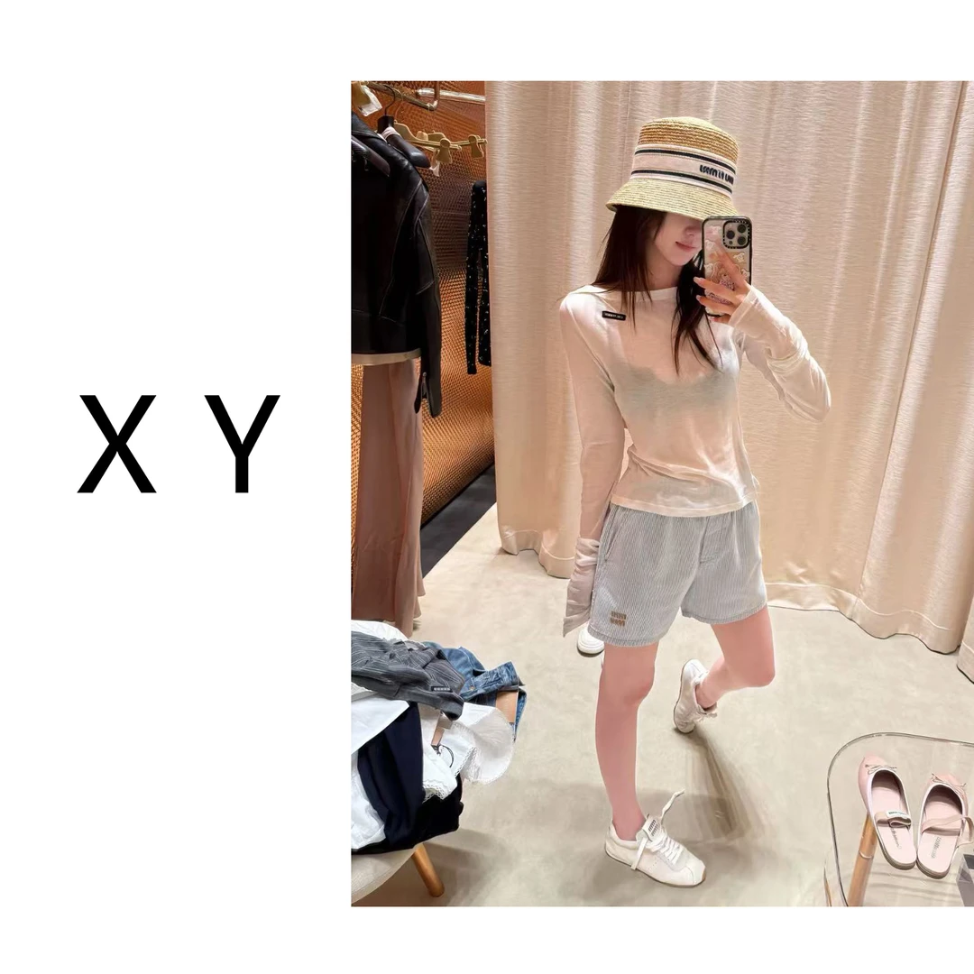 （实数库存）很适合夏天滴浅蓝色 显瘦竖条纹短裤