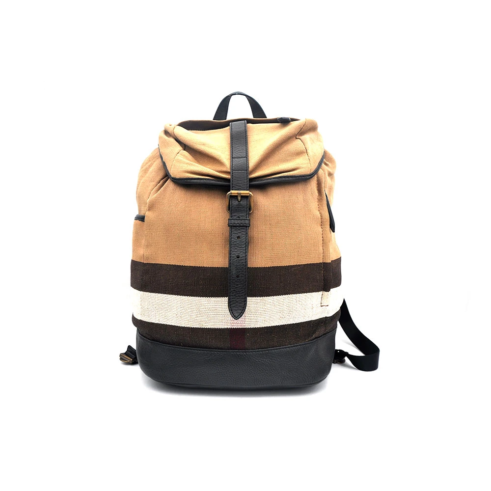 95新 BURBERRY/博柏利 97新格纹帆布拼皮翻盖双肩背包30＊40/79093