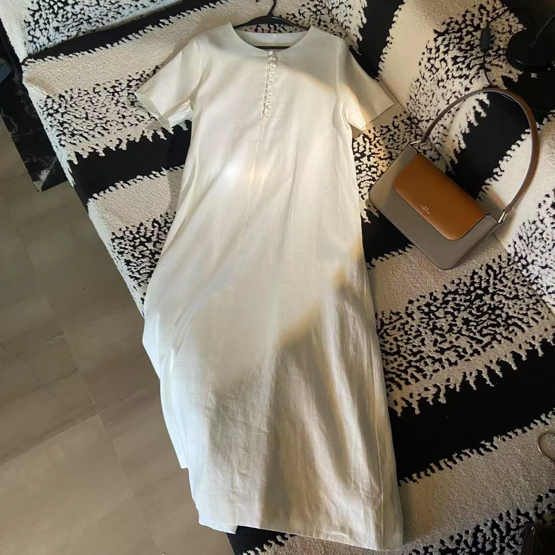 【K姐私家定制】纯色短袖长裙宽松腰连衣裙-L251223