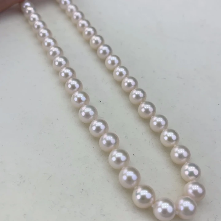 淡水珍珠颈饰银S925镶嵌卡8极光粉高品