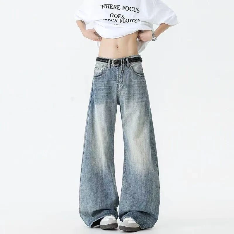 2025夏季cleanfit竹节纹弯刀牛仔裤男女同款高级感宽松阔腿裤