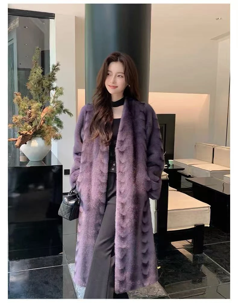 月影女神气质年轻款小众时尚环保水貂绒毛大衣新款秋冬季长款保暖