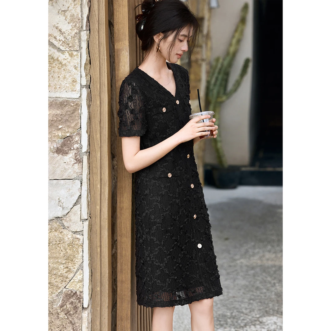 XWI/欣未【“经典格调”千金风蕾丝小香风连衣裙】2025夏季优雅连衣裙