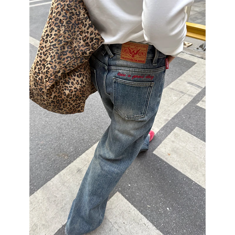 CCYE川川也美式复古中腰直筒加绒牛仔裤男女宽松休闲街头水洗裤子