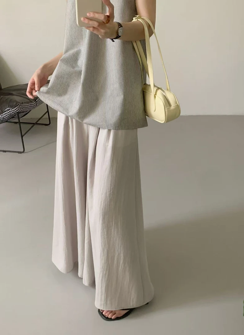 女夏季薄款常规纯色少女风套装中长款休闲长裤