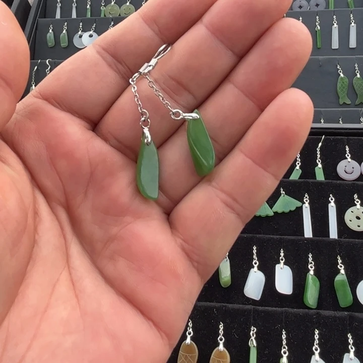 和田玉（碧玉）银S925镶嵌耳饰