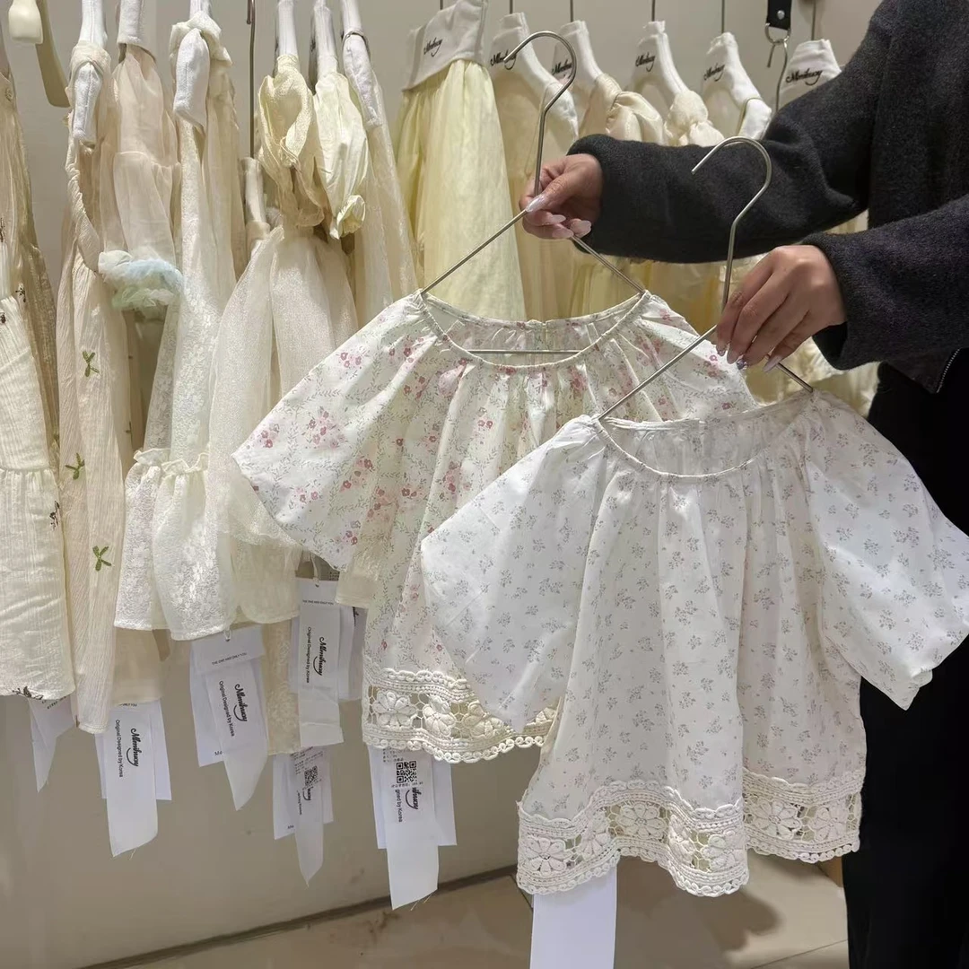 秘密花园2025夏季甜美碎花蕾丝拼接娃娃衫X151