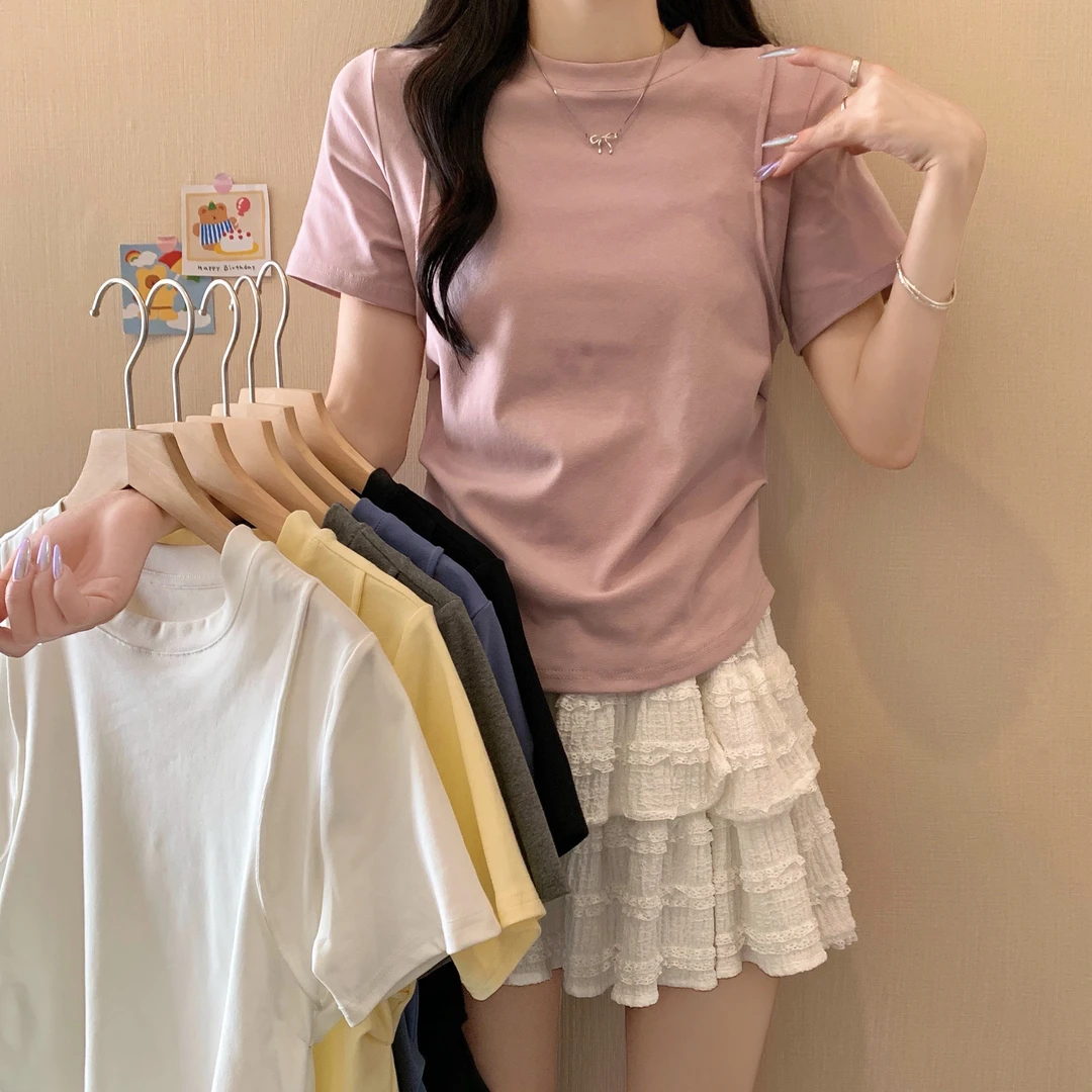 2025春夏大码女装新款短袖纯色基础百搭T恤上衣 3120