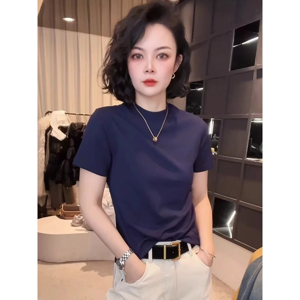 圆领减龄短袖t恤女2025新款早春时尚百搭显瘦内搭打底衫上衣W1528