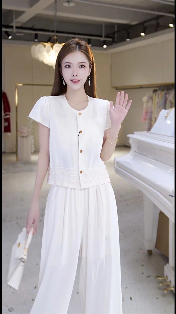 后背蕾丝上衣+长裤套装YSQ3814