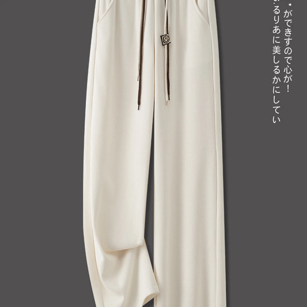 窄版阔腿裤女秋冬季系带松紧高腰垂感欧棉绒女士直筒加绒休闲裤子